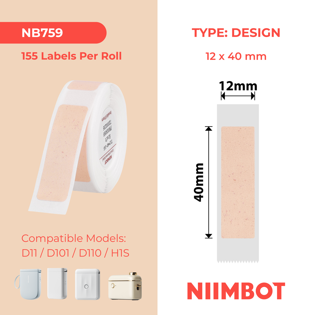 NIIMBOT - D Range - 12x40mm - Kraft - 155 Labels