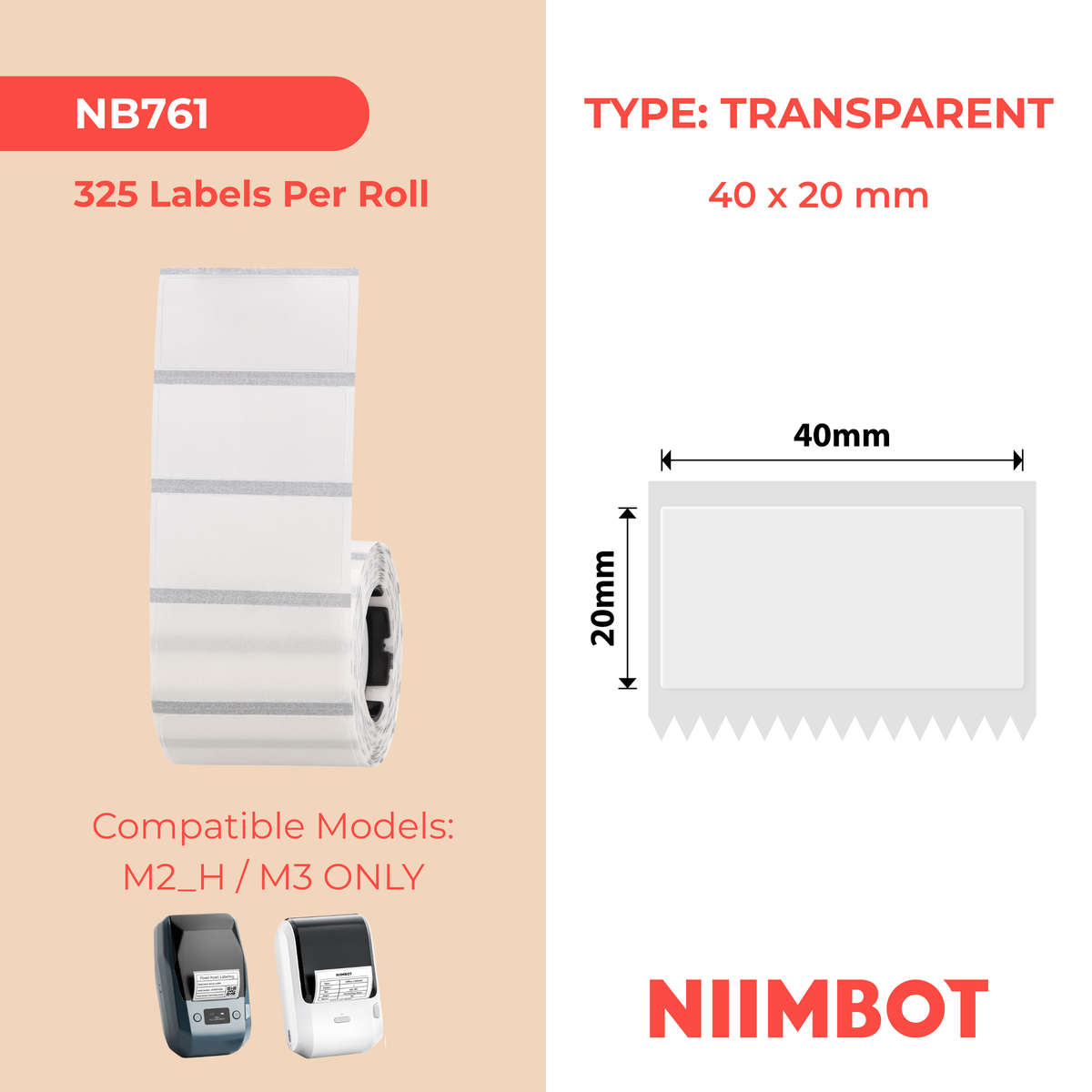 NIIMBOT - M Range - 40x20mm - Transparent - 325 Labels