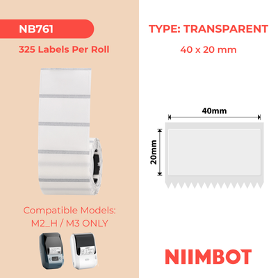NIIMBOT - M Range - 40x20mm - Transparent - 325 Labels