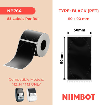 NIIMBOT - M Range - 50x90mm - Glossy Black Oval - 85 Labels