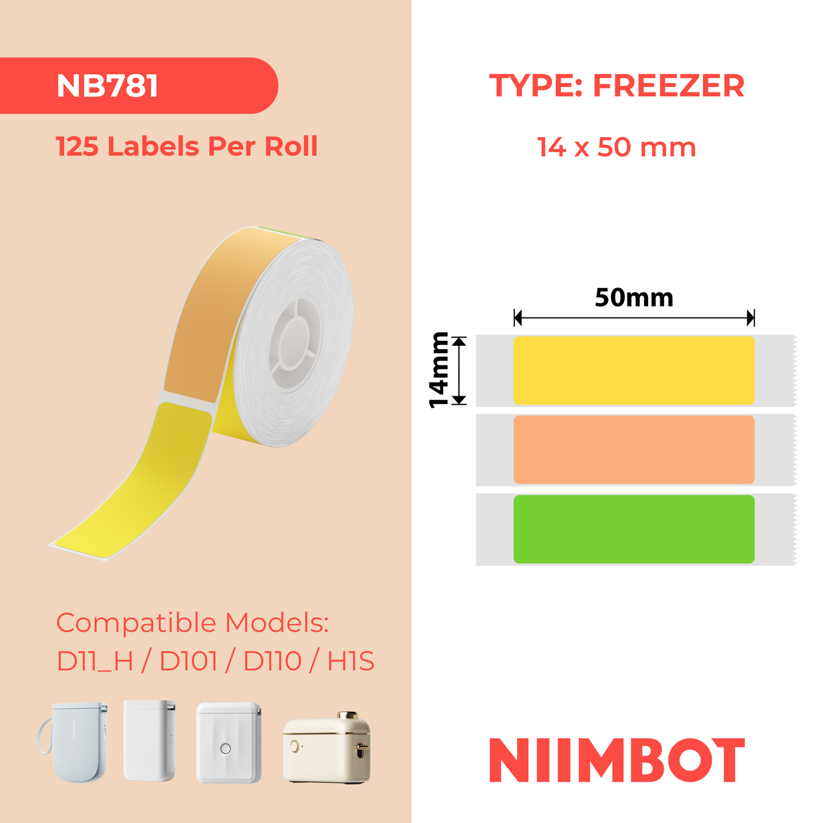 NIIMBOT - D Range - 14x50mm - Colored Freezer - 125 Labels