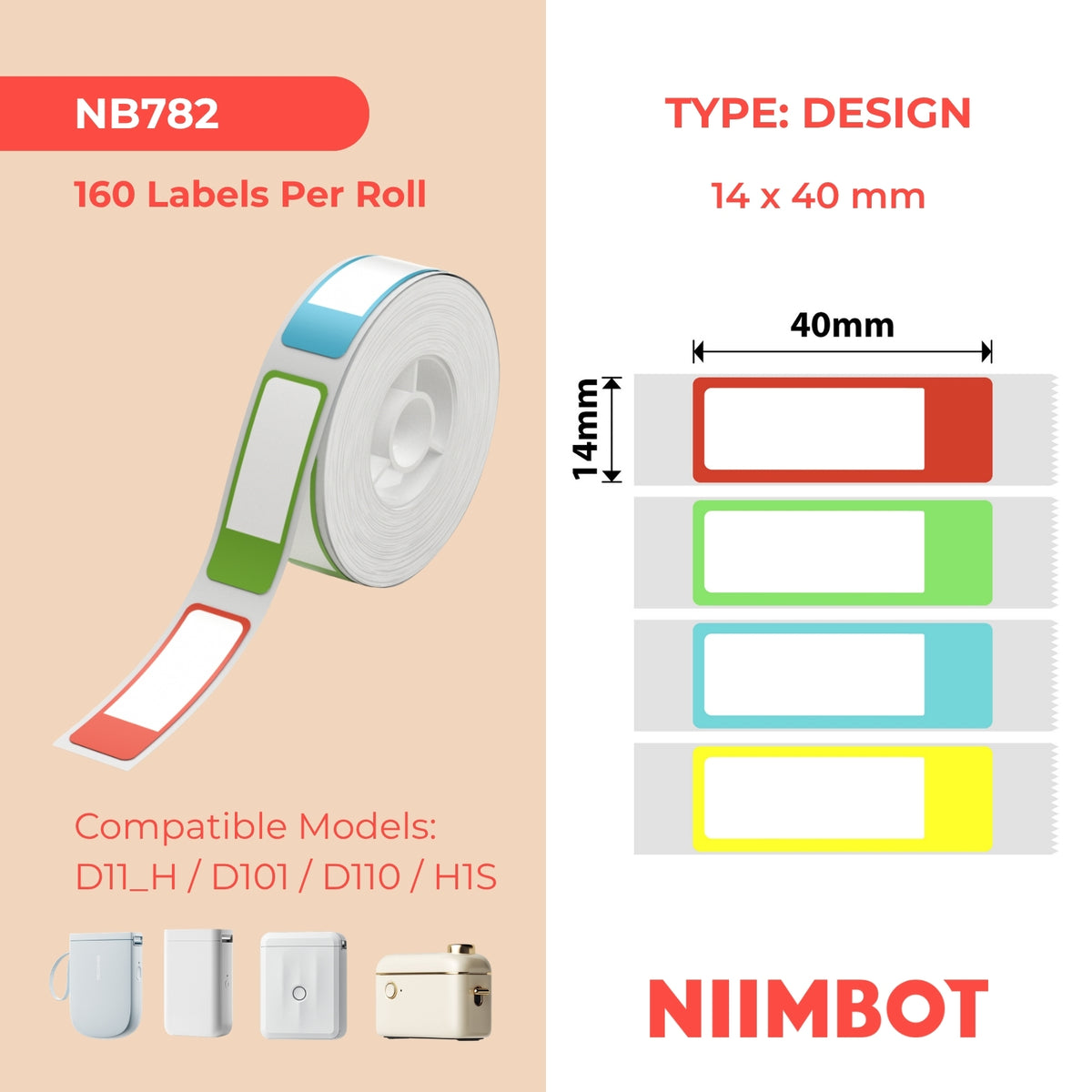 NIIMBOT - D Range - 14x40mm - Colorful Tag - 160 Labels
