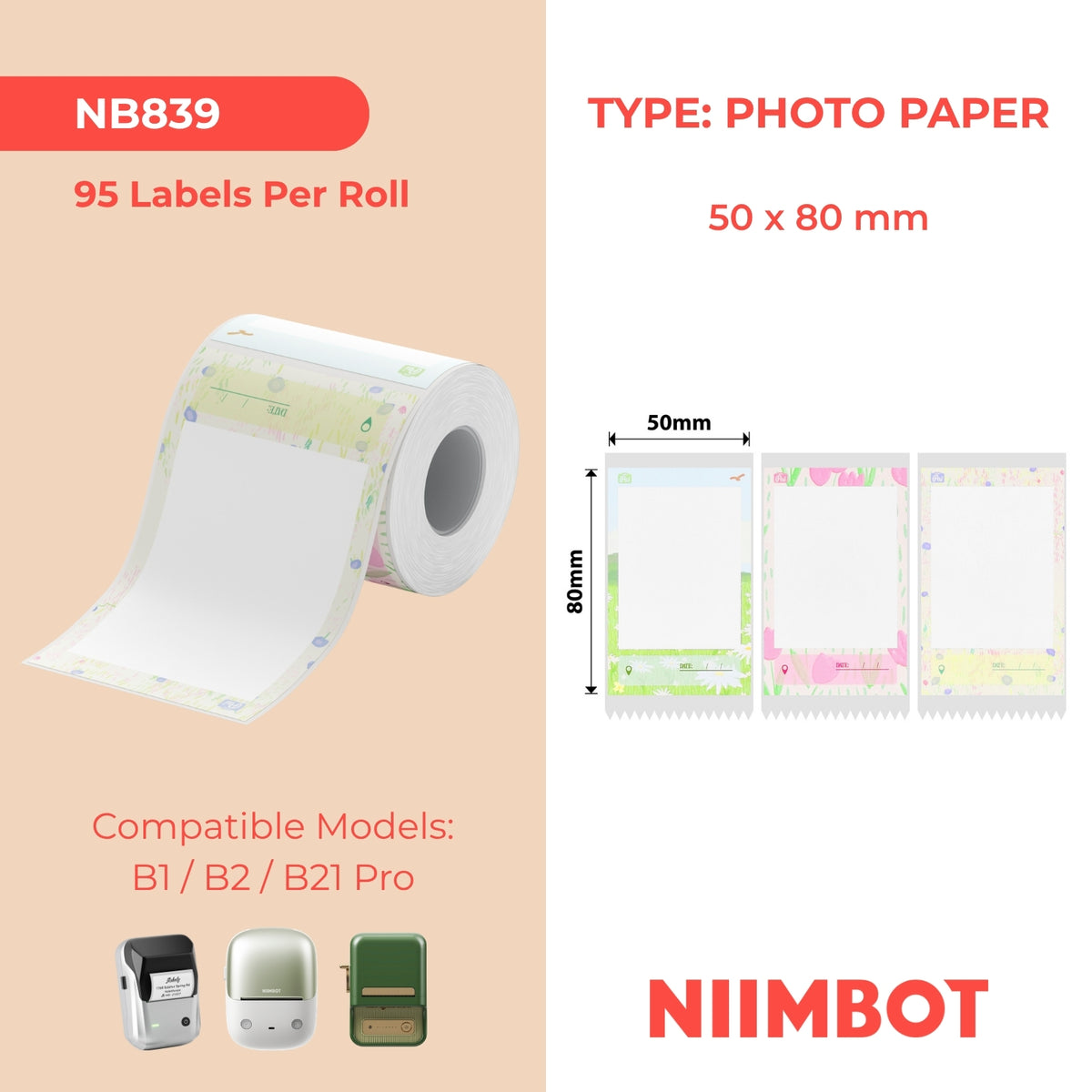 NIIMBOT - B Pro Range - 50x80mm - Greyscale Photo Paper Impression - Garden - 95 Labels