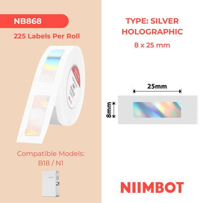 NIIMBOT - N1 - 8x25mm - Silver Laser Holographic - 225 Labels