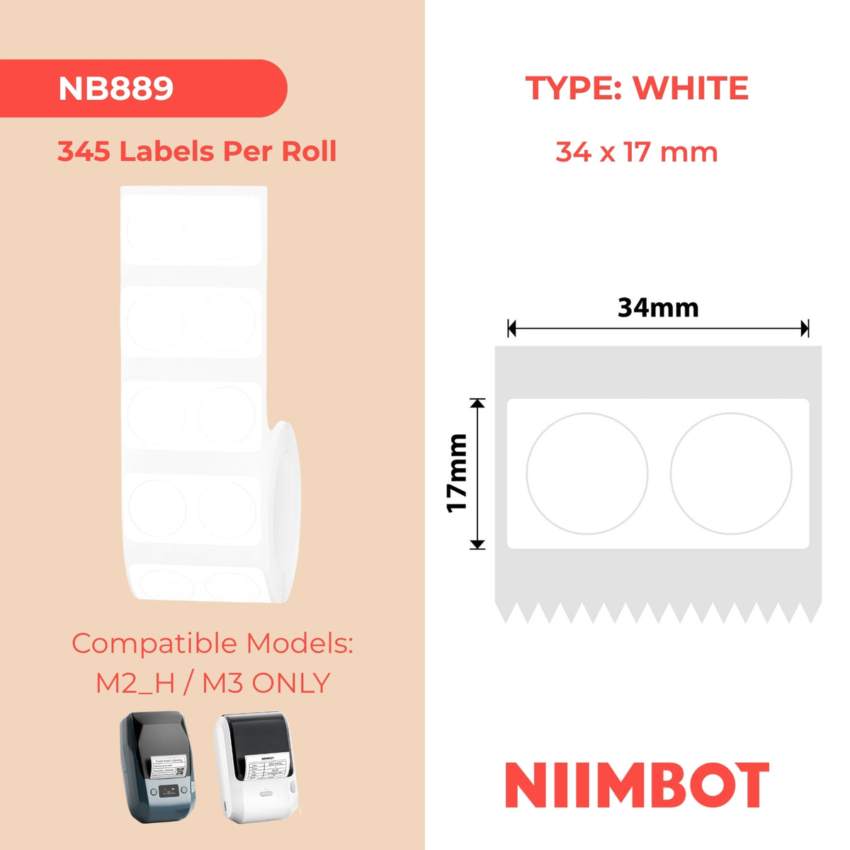 NIIMBOT - M Range - 34x17mm - White Circle - 345 Labels