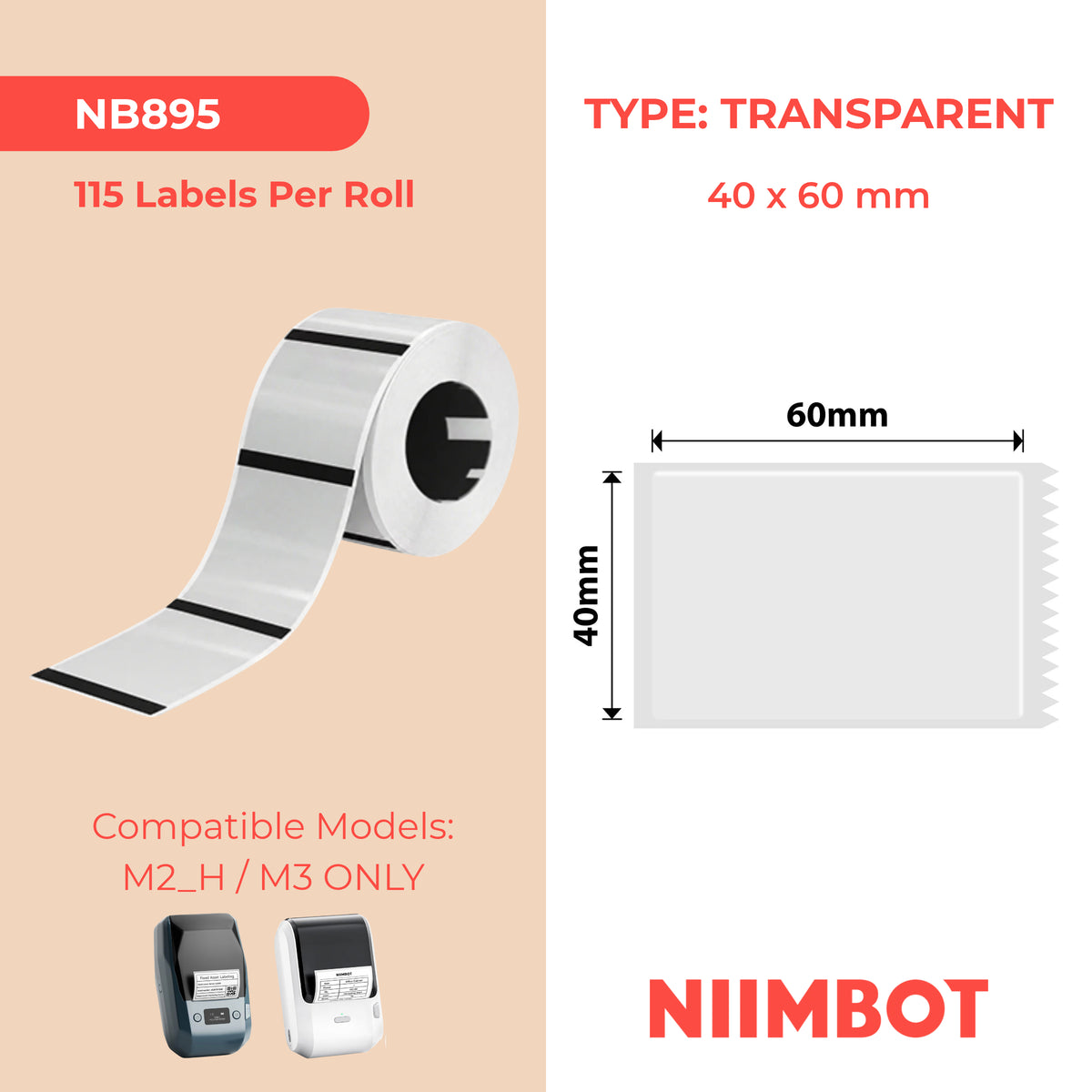 NIIMBOT - M Range - 40x60mm - Transparent - 115 Labels