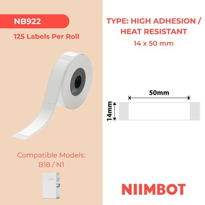 NIIMBOT - N1 - 14x50mm - White High Temperature Strong Adhesive - 125 Labels
