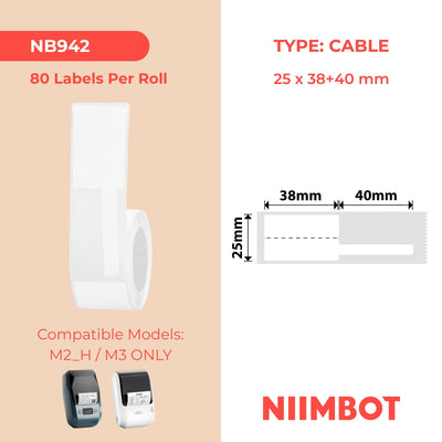 NIIMBOT - M Range - 25x38+40mm - White Cable - 80 Labels