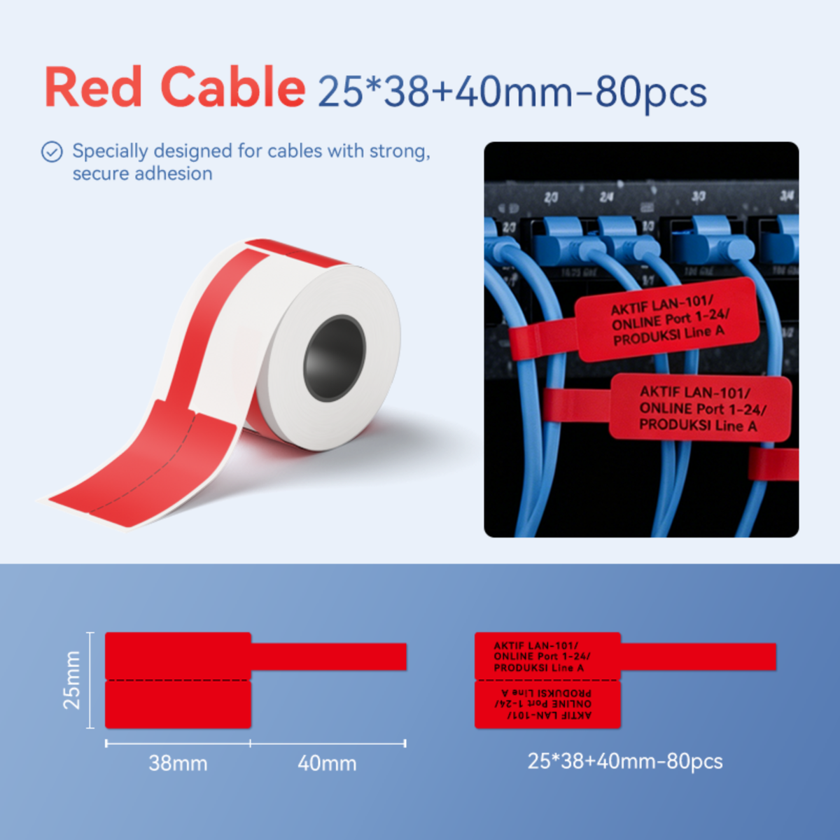 NIIMBOT - M Range - 25x38+40mm - Red Cable - 80 Labels