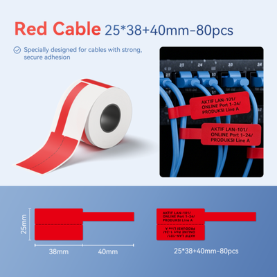 NIIMBOT - M Range - 25x38+40mm - Red Cable - 80 Labels