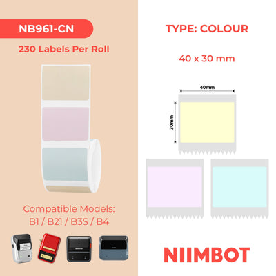 NIIMBOT - B Range - 40x30mm - Macaron Colour - 230 Labels - CN
