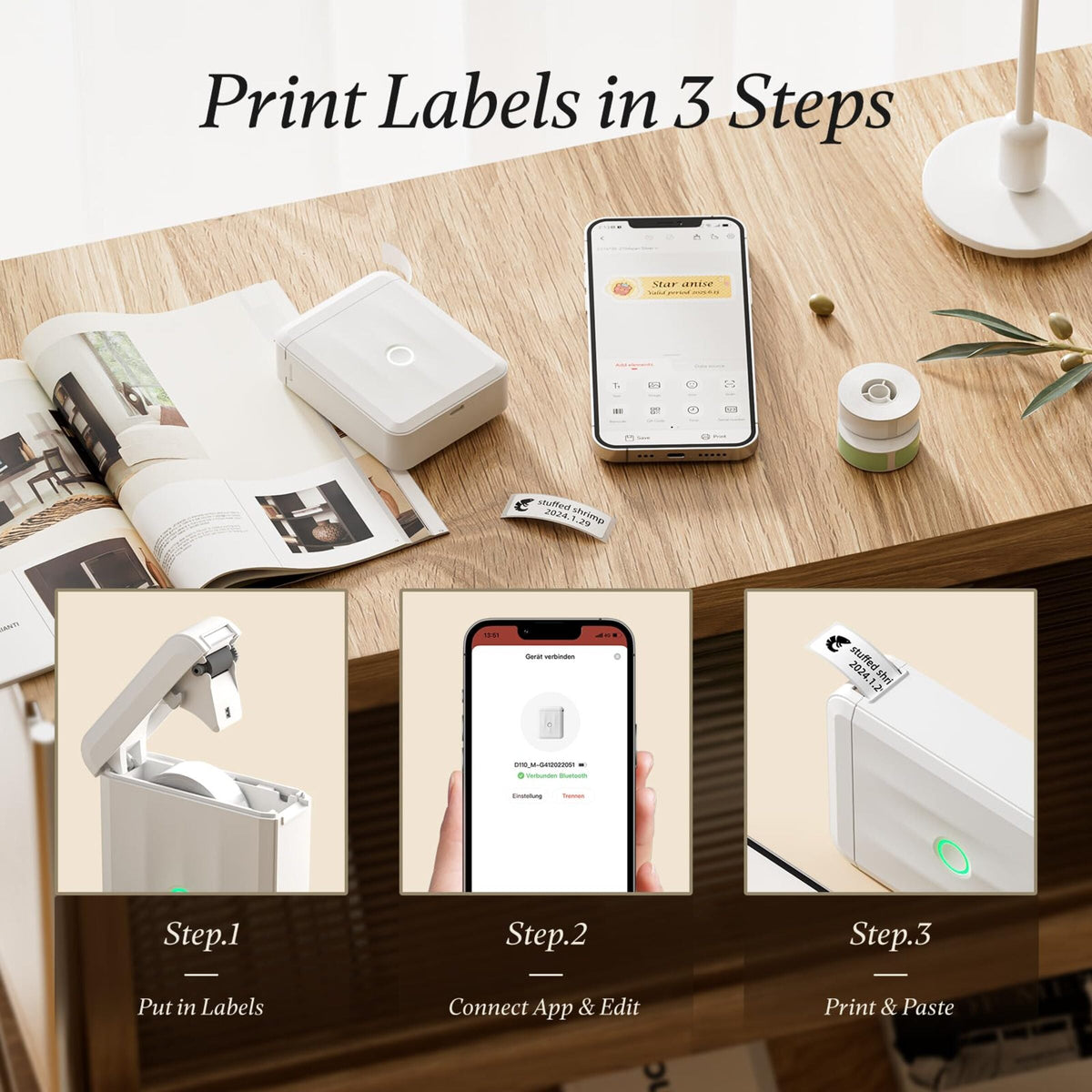 NIIMBOT - D110_M Bluetooth Label Printer Incl Label Roll